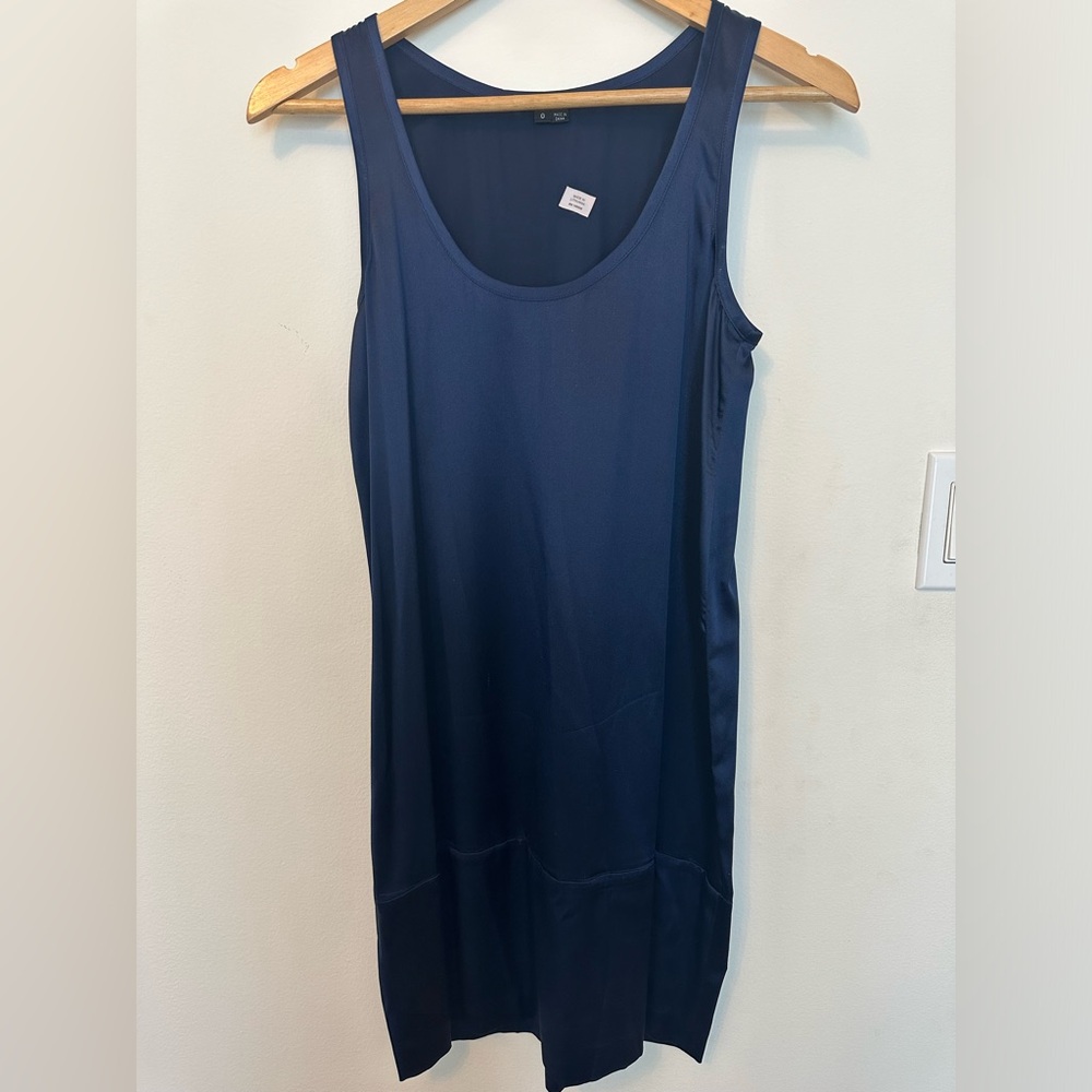Theory Navy Silk-Blend Sleeveless Farica Shift Dress